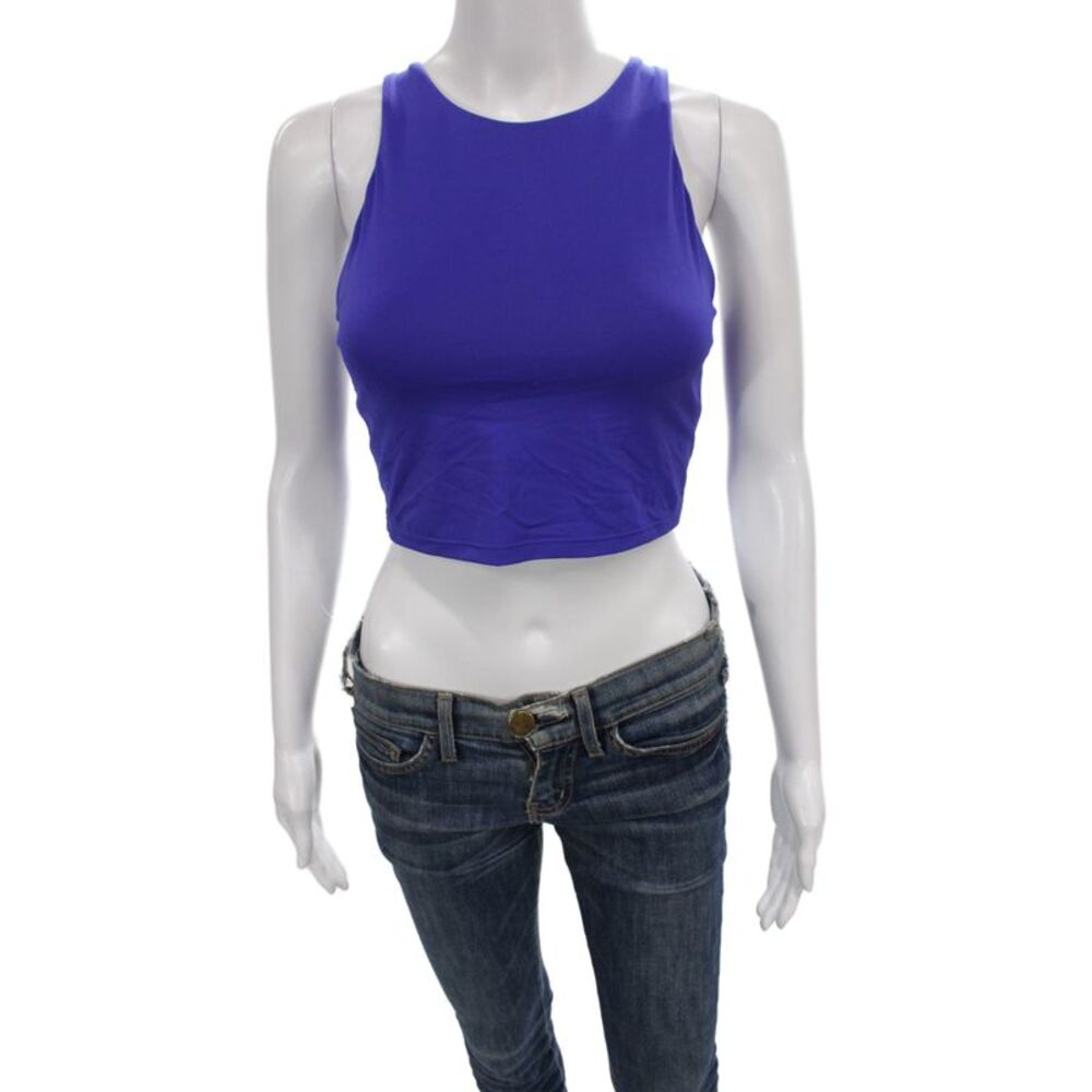 Athleta Womens Padded Layered Racerback Crop Tank Top Blue Size S